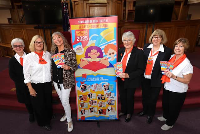 Volunteers June, Lesley, Eileen. Marion and Lynn with Books by the Beach organiser, centre, Heather French