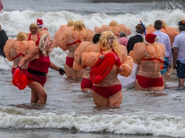 Boxing Day dippers brave the freezing cold sea.