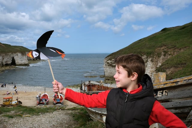 Finlay with his puffin that he crafted in the workshop.