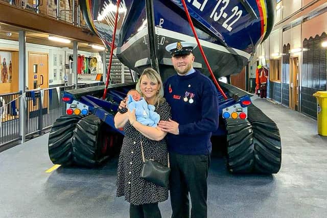 James Mather attended the presentation with his wife and newborn son Lucas. - Image: Bridlington RNLI