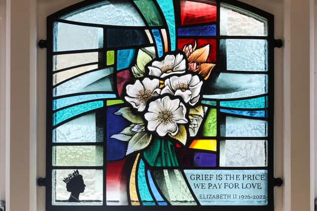 The new stained glass window at Lythe Village Hall in memory of the Queen's Jubilee.
picture: Ceri Oakes