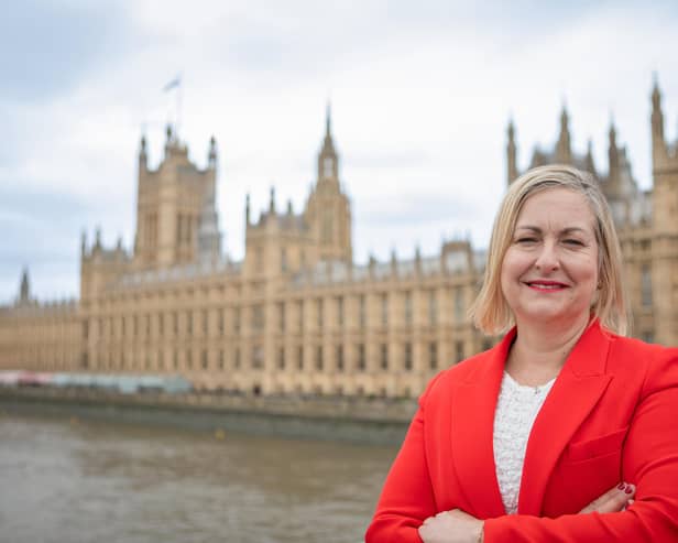 Alison Hume, Scarborough & Whitby MP, outside the Houses of Parliament.