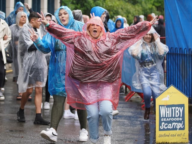 Fun in the rain ahead of the Jess Glynne concert at the Open Air Theatre.