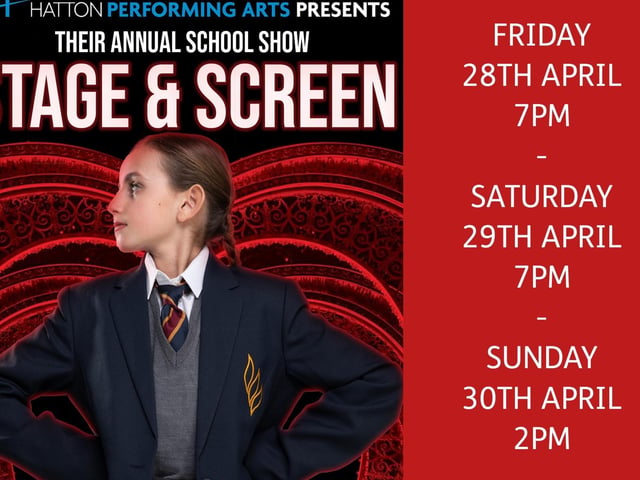This weekend, Hatton Performing Arts are bringing their theatre production 'Stage & Screen' to Scarborough's YMCA Theatre. A tribute to movies and musicals featuring students of all ages and abilities. The show starts at 7pm on Friday April 28 and Saturday April 29, and at 2pm on Sunday April 30. Tickets are £12 for adults, and £11 for concessions.