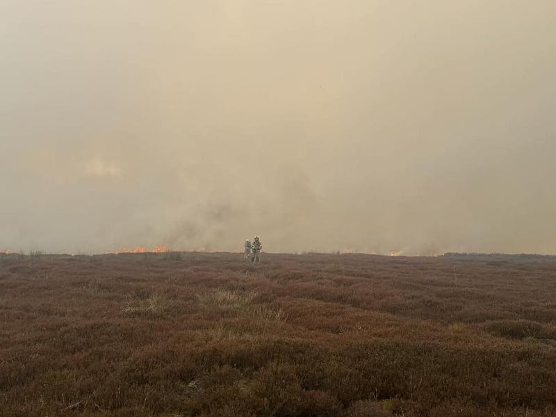 The fire blazes along the horizon.