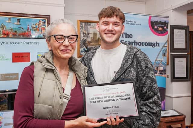 Keane Liley was presented with his new writing award by Simona Continente Mellor (credit: Paul Wilson)