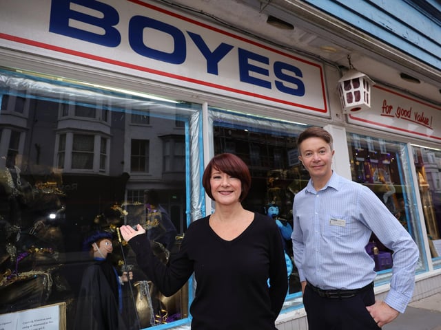 Window designer Julia Wray with Store Manager Chris Golder