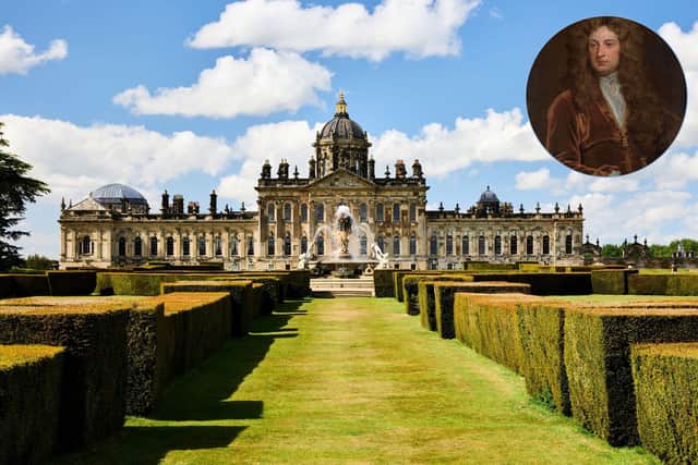 Castle Howard (picture David Lindsay) and, inset: portrait of Sir John Vanbrugh, by Sir Godfrey Kneller (1705).