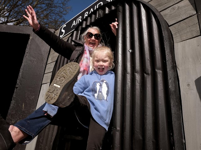 Exiting the air raid shelter