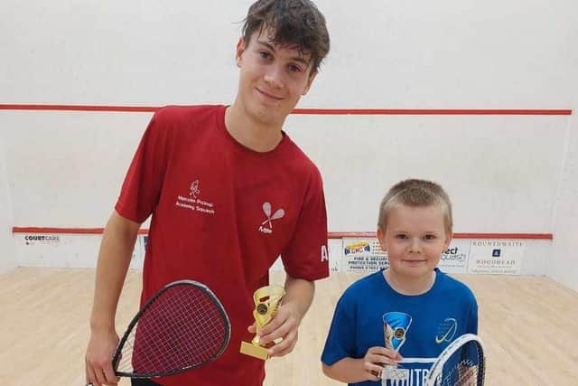 Trophy joy for Scarborough Squash Academy stars Ben Squires & Josh Mowat at Malton junior bronze tournament