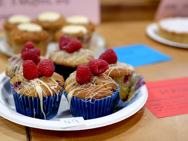 Prize-winning cakes on show.