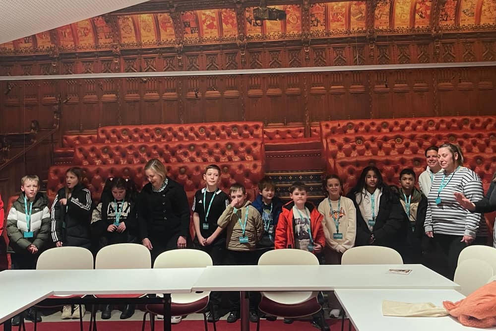 St Hedda's RC School youngsters with Scarborough and Whitby MP Alison Hume in the Houses of Parliament.