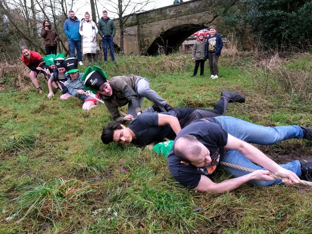 A tug-of-war collapse!