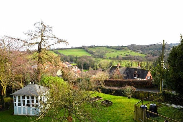 Looking across the garden to the countryside beyond.