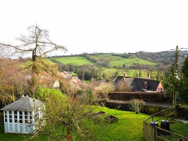 Looking across the garden to the countryside beyond.
