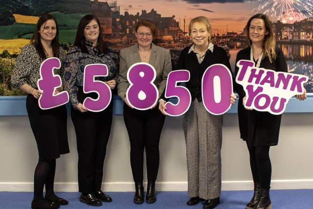 Pictured from left: Emma Silkstone (Crombie Wilkinson), Bethany Worthy (Ware & Kay), Eleanor Hodgson (Crombie Wilkinson), Lorraine Burnett (Thorpe & Co) and Susan Stephenson (Saint Catherine’s fundraiser).