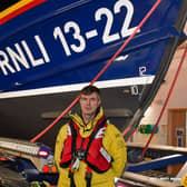 Jason Webber at the Bridlington RNLI station in all of his gear.