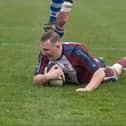 Aaron Wilson scores a try as Scarborough beat Pontefract 45-5. Photos by Andy Standing