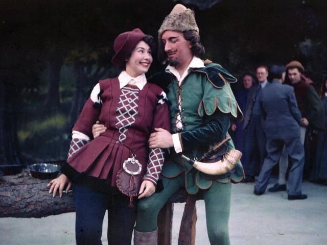 Performers at the Open Air Theatre, thought to be the late 1950s due to the picture being in colour.