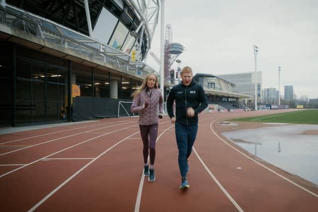 Scarborough Swimming Club's Angus Leckonby meets track star Eilish McColgan ahead of London Marathon.