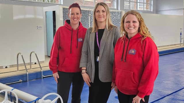 Laura Exton, centre, Braeburn Primary and Nursery Academy’s school business partner with Claire Prior-Mckie, left and Lindsey Prior-Mckie at the refurbished swimming pool.