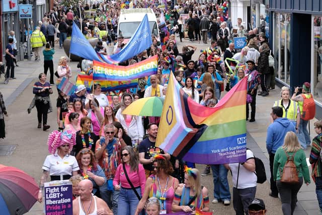 The Pride parade in Scarborough town centre