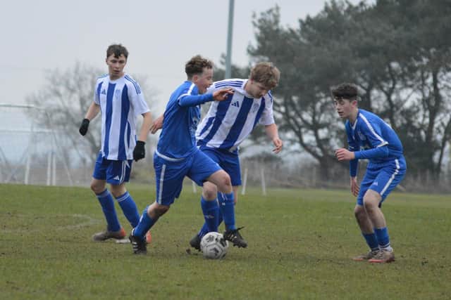 Heslerton Hedgehogs, blue kit, lost 6-0 at home to York RI.. Photos by Cherie Allardice