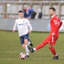 Top scorer Lewis Dennison in action for Bridlington Town during the goalless draw against Consett. PHOTO BY DOM TAYLOR