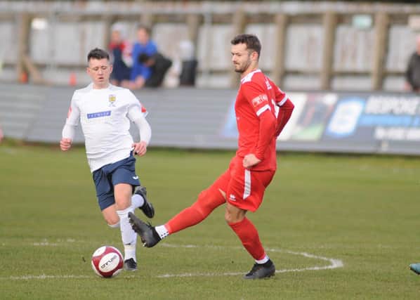 Top scorer Lewis Dennison in action for Bridlington Town during the goalless draw against Consett. PHOTO BY DOM TAYLOR
