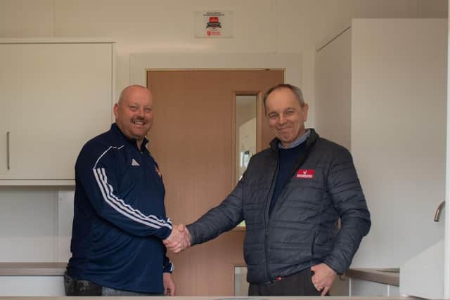 Paul Exley, Scarborough Athletic Football Development Director and Mick Merrygold, Manager of Howdens Scarborough.