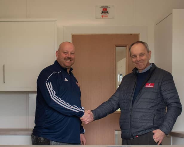 Paul Exley, Scarborough Athletic Football Development Director and Mick Merrygold, Manager of Howdens Scarborough.