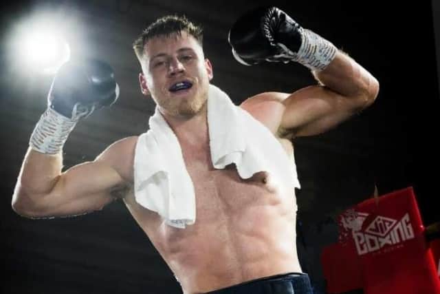 Roan Stanley celebrates winning his third pro fight in Leeds. Photo by Raw-hitz