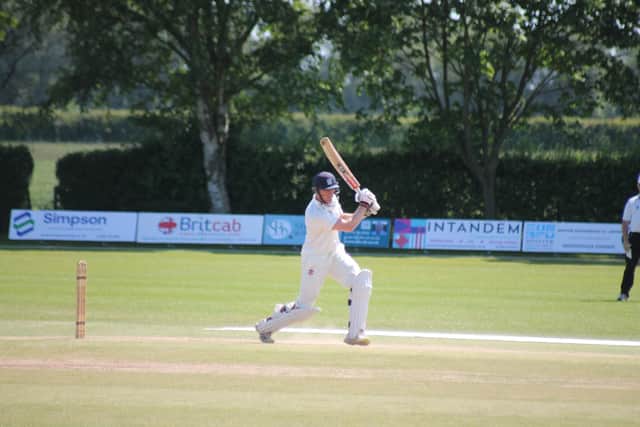 Jonty Atkinson on his way to 66 not out for Woodhouse 2nds against Driffield, then followed up with another unbeaten half century the next day. PHOTO BY PHIL GILBANK