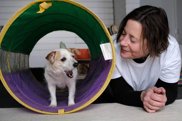 Owner of Snuffl Lara Dobb with her rescue dog Izzy.
