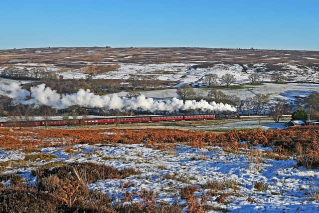 A steam train on the snow-covered North York Moors. picture: John Hunt.