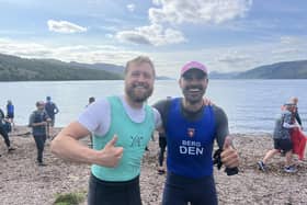 Whitby Coastal Rowing Club Captain Marc Wilson with Danish rower Johan Berg.