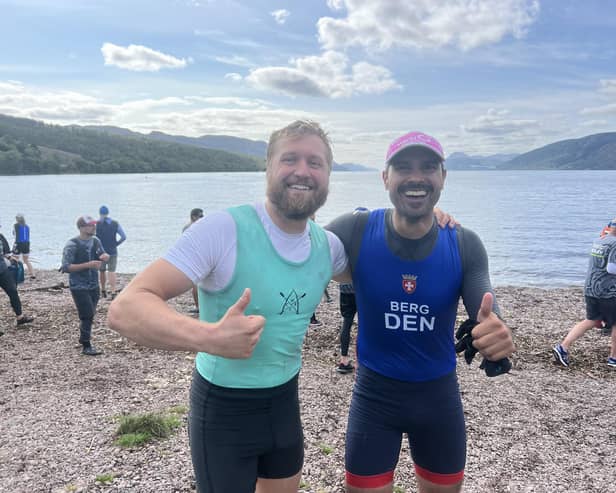 Whitby Coastal Rowing Club Captain Marc Wilson with Danish rower Johan Berg.