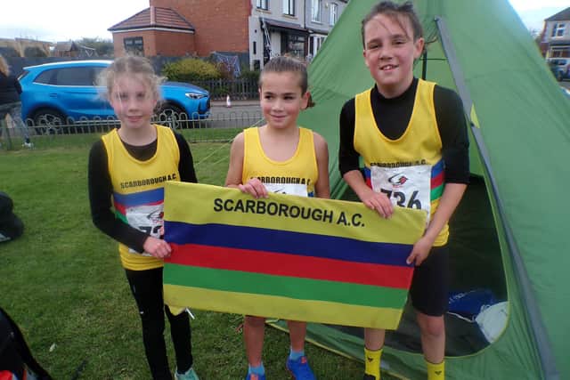 Scarborough AC's U11s line up at the NYSD League meeting at Foxrush, Redcar.