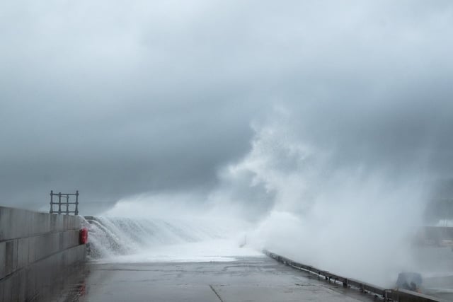 The storm caused huge waves in Scarborough.