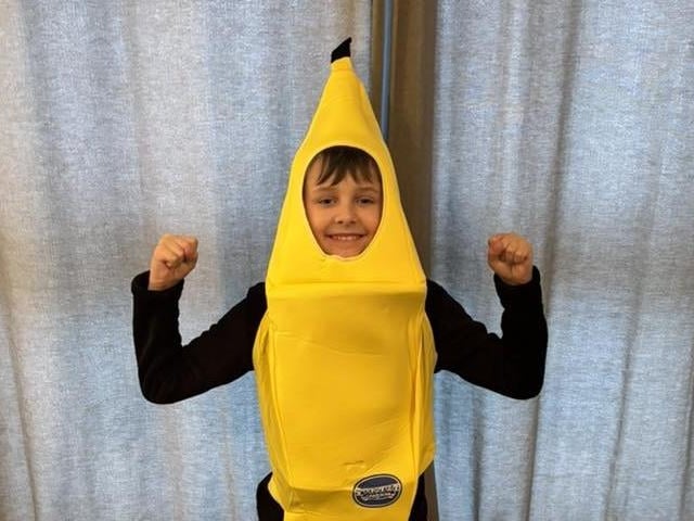 Reuben as banana in pyjamas!