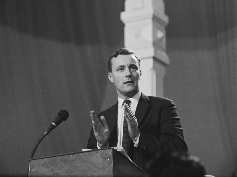 British politician Anthony Wedgwood Benn, aka Tony Benn (1925 - 2014) speaking at the Labour Party Conference in Scarborough, 5th October 1963.