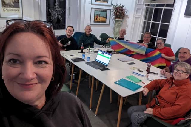 Sarah Fenwick (front left) at a meeting of the Scarborugh Pride committee