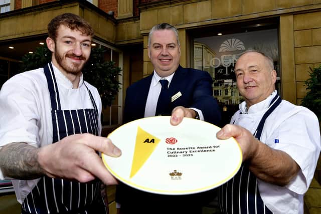 Head chef Christian Lovering, general manager Steve Pratt and chef Mike Stead with their AA culinary excellence award