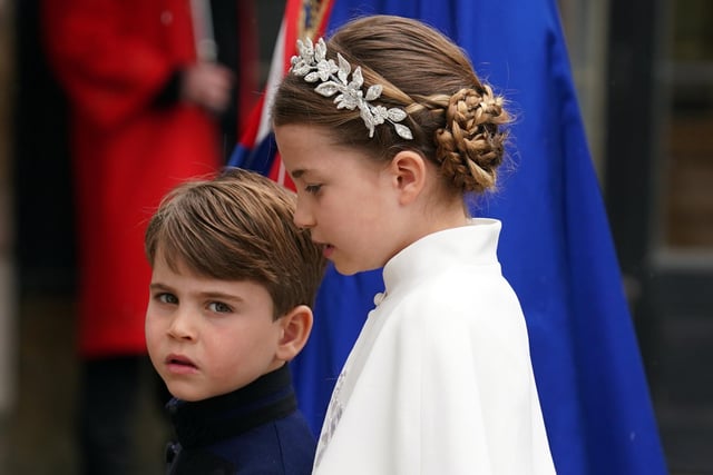 Princess Charlotte and Prince Louis arriving at Westminster Abbey.