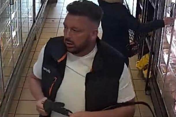Police have issued this CCTV image a man they'd like to speak to following a theft from Proudfoot Supermarket in Seamer, Scarborough.