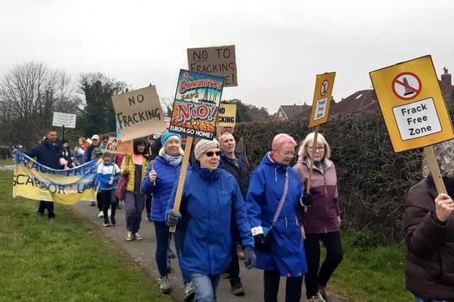 Anti-fracking protest march In Burniston. Courtesy Anttoni Numminen/LDRS