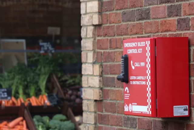 The Daniel Baird Foundation #controlthebleed kit and cabinet which has recently been installed in the Market Place, Thirsk.