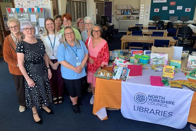 North Yorkshire Council’s member champion for older people, Cllr Caroline Dickinson (second left), with library staff and visitors at the launch event at Skipton Library.