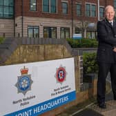 Tim Forber and Zoe Metcalfe outside North Yorkshire and North Yorkshire Fire and Rescue Joint HQ.