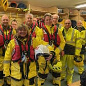 Before launching Scarborough's Shannon lifeboat The Rev Canon Kate Bottley donned RNLI crew kit in the dry room. Image: RNLI/Beth Robson